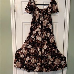 Abercrombie & Fitch Black and Brown Floral Maxi Dress